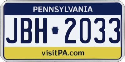 PA license plate JBH2033