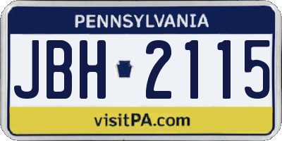 PA license plate JBH2115