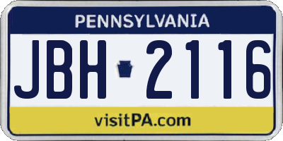 PA license plate JBH2116