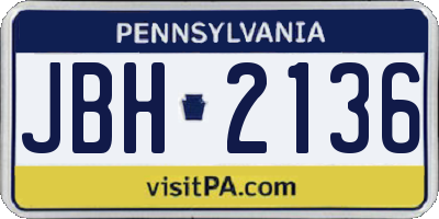 PA license plate JBH2136