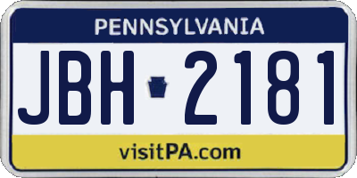PA license plate JBH2181