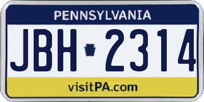 PA license plate JBH2314