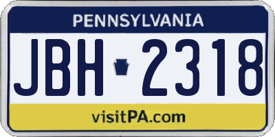 PA license plate JBH2318