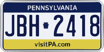 PA license plate JBH2418