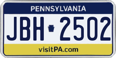 PA license plate JBH2502