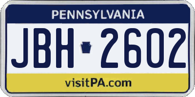 PA license plate JBH2602