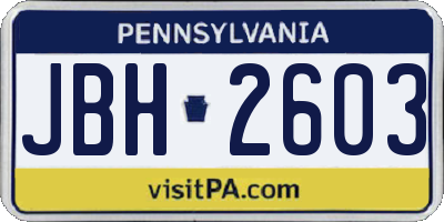 PA license plate JBH2603