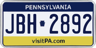 PA license plate JBH2892