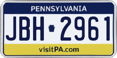 PA license plate JBH2961