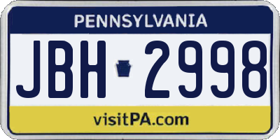 PA license plate JBH2998