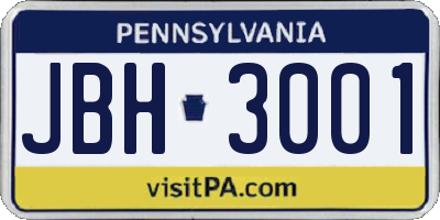 PA license plate JBH3001