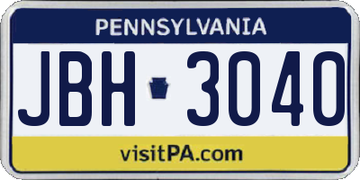 PA license plate JBH3040