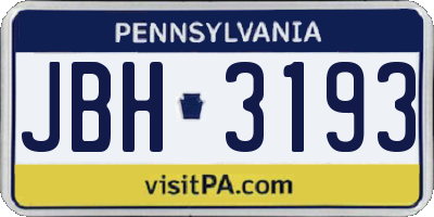 PA license plate JBH3193