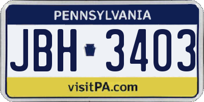PA license plate JBH3403