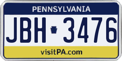 PA license plate JBH3476