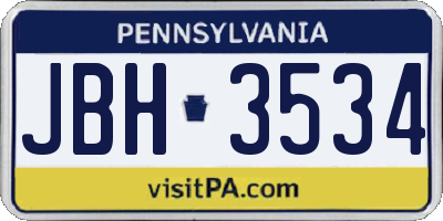 PA license plate JBH3534