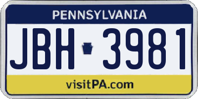PA license plate JBH3981