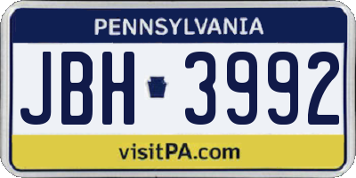 PA license plate JBH3992