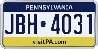 PA license plate JBH4031