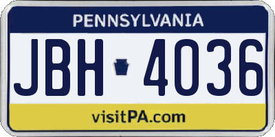 PA license plate JBH4036