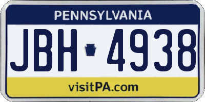 PA license plate JBH4938