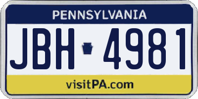 PA license plate JBH4981