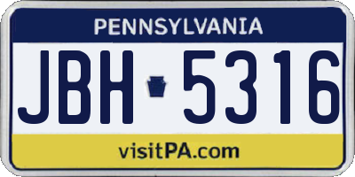 PA license plate JBH5316