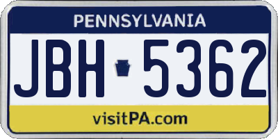 PA license plate JBH5362