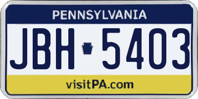 PA license plate JBH5403