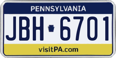 PA license plate JBH6701