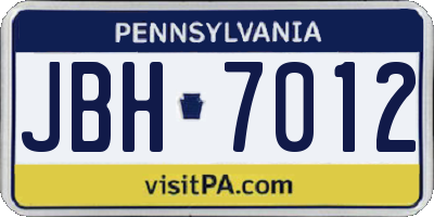 PA license plate JBH7012