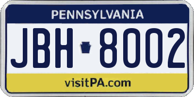 PA license plate JBH8002