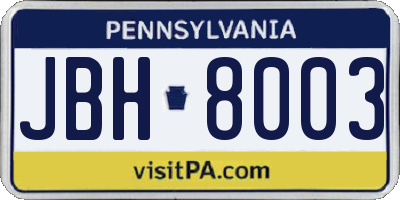 PA license plate JBH8003