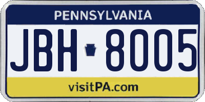 PA license plate JBH8005