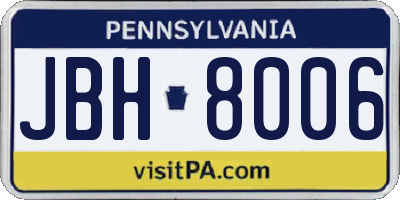 PA license plate JBH8006