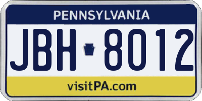 PA license plate JBH8012