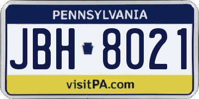 PA license plate JBH8021