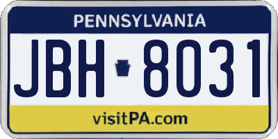 PA license plate JBH8031