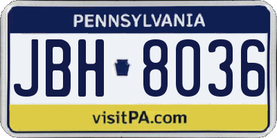 PA license plate JBH8036