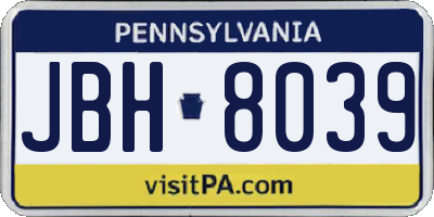 PA license plate JBH8039