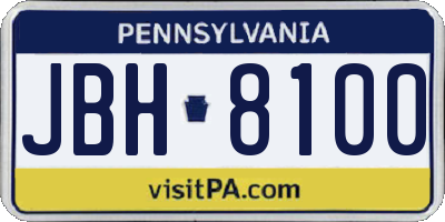 PA license plate JBH8100