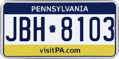 PA license plate JBH8103