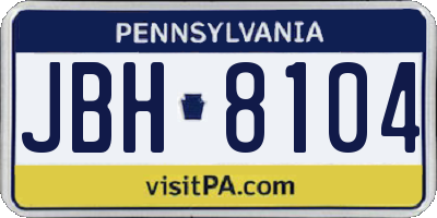 PA license plate JBH8104