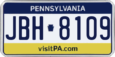 PA license plate JBH8109