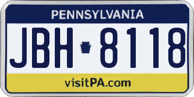 PA license plate JBH8118