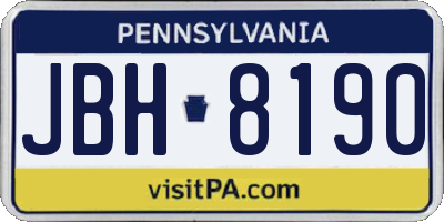 PA license plate JBH8190