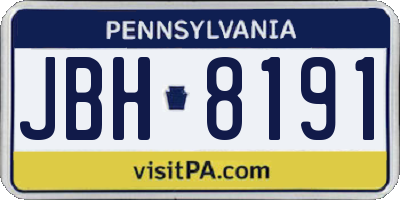 PA license plate JBH8191