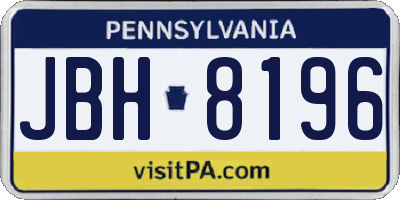 PA license plate JBH8196