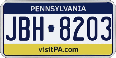 PA license plate JBH8203