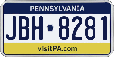 PA license plate JBH8281